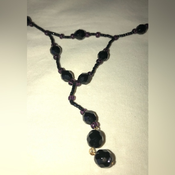 Handcrafted Black & Purple Crystal Bead 18” Necklace - Picture 7 of 14